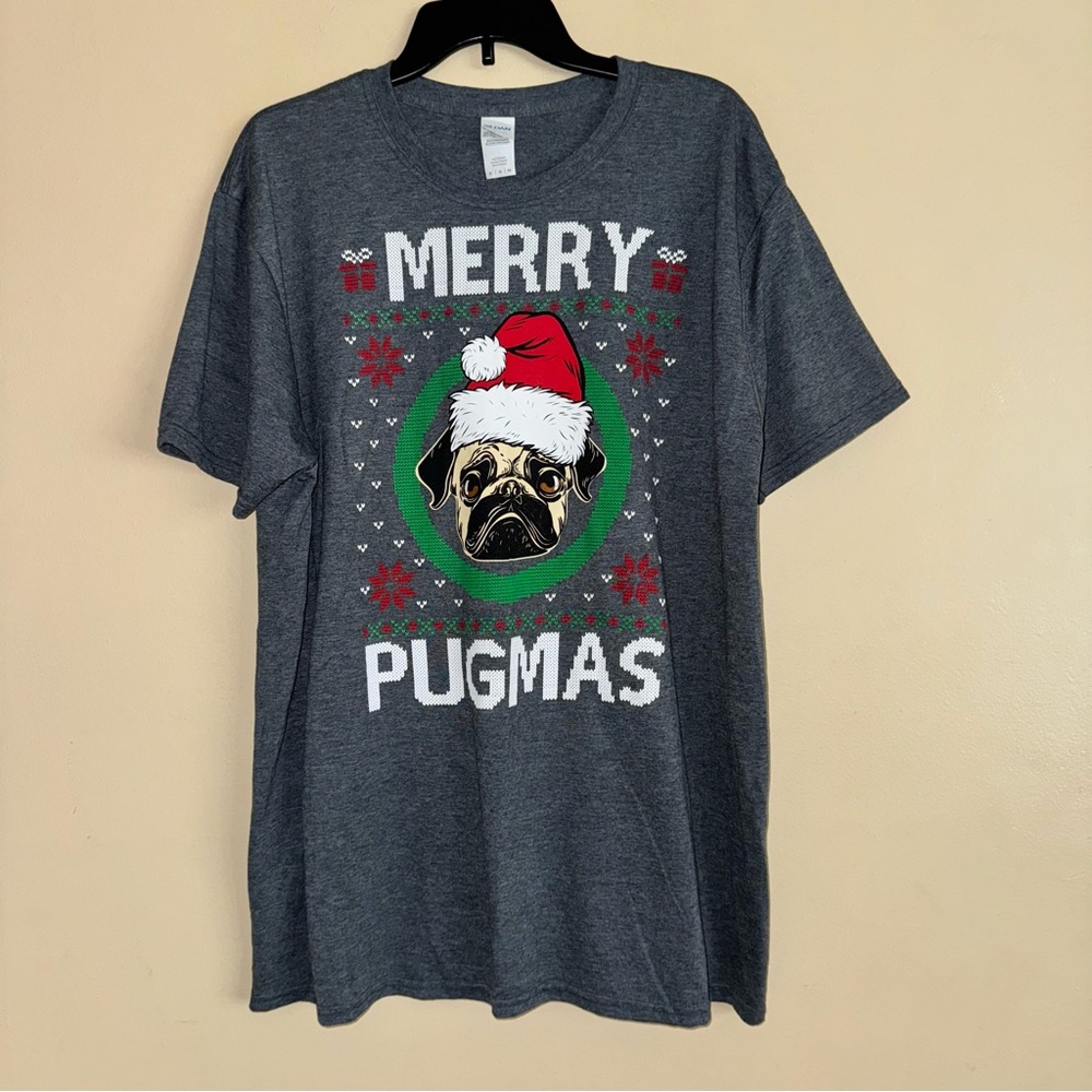 Funny Merry Christmas Novelty T Shirt Pug Dog Santa Hat XL UNISEX PUGS NWT